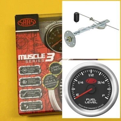 SAAS Muscle 3 Fuel level gauge + Sender unit Universal Black 52mm 2" - Image 1 of 4
