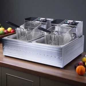 5000W Electric Deep Fryer 20L Double Tank Commercial Stainless Steel Silver Home - Picture 1 of 19