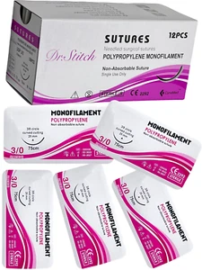 3/0 Polypropylene Training Suture Threads Emergency First Aid Kit Tools 12 PACK - Picture 1 of 11