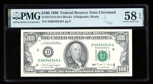 DBR 1990 $100 FRN Cleveland Fr. 2173-D PMG 58 EPQ Serial D66940240A - Picture 1 of 2