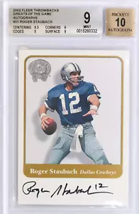 2002 Roger Staubach #31 Fleer Greats Game Auto BGS 9 AUTO 10 Throwbacks GOTG - Foto 1 di 2