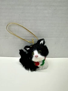 Tuxedo Black, White Cat, Kitten Christmas Tree Ornament Faux Fur - Picture 1 of 7