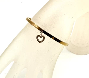 Authentic MICHAEL KORS Hinged Charm Bangle - Gold Plated - Crystal Heart Dangle - Picture 1 of 7