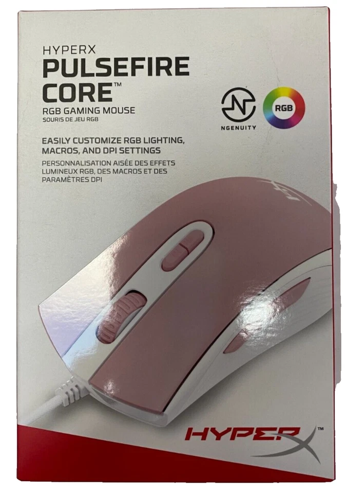 HyperX Pulsefire Core RGB Gaming Mouse 7 Programmable Buttons Pink/White 639P1AA