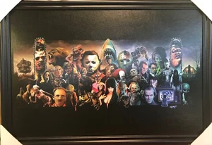 Horrorcollage Freddy Jason Chucky Jaws Massivholz gerahmt strukturiert Bilddruck - Bild 1 von 3