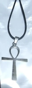 2 Zoll Silber Edelstahl ANKH auf 18 Zoll Leder Neil Gaiman TOD Sandmann - Bild 1 von 1