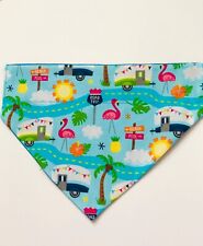 FLAMINGO / dog bandana/ palm trees /blue /pink/ yellow/ summer/ camping