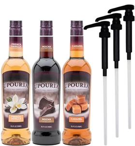 Upouria Coffee Syrup Variety Pack - French Vanilla, Mocha, and Caramel Flavoring - Picture 1 of 9