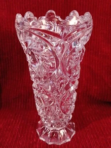 Pressed Glass-Crystal VASE PinWheel Sunburst Pattern 6-1/4"T-Footed-Sawtooth Rim - Picture 1 of 10
