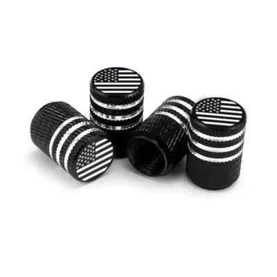 4PCs New American Flag BLACK Tire Valve Caps Stem Cover New USA Military Proud  - Image 1 of 4
