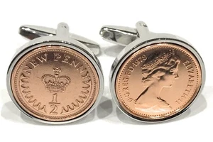 Premium 1/2p Cufflinks 1971,1973,1974,1975,1976,1977,1978,1979,1981,1982,1983 - Picture 1 of 2