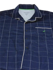 Nautica Men's Short Sleeve Button-up 100% Cotton Shirt Navy Blue Checks Size S - Picture 1 of 3