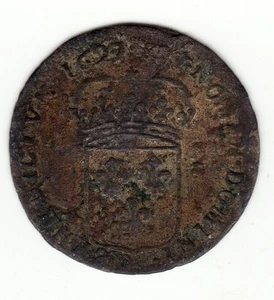 French Colonial, rare 1697 AA new billon sol of 15 deniers, Metz mint - Bild 1 von 2