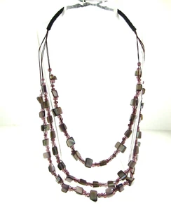 Vintage Abalone MOP Shell Glass Bead Necklace 3 Strand Purple 2*18 - Picture 1 of 6