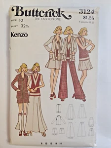 Jacket Top Skirt Pants Shorts 10 Butterick 3124 Sewing Pattern Kenzo VTG Wide - Picture 1 of 9