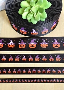 3/8, 5/8, 7/8 & 1.5" (1 YD) Pumpkin Grosgrain Ribbon Jack-O-Lantern Witch Hats - Picture 1 of 1