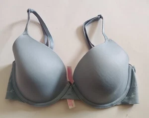 Victoria's Secret PINK BH Gr. 32 D blau leicht gefüttert überall getragen Logo Band - Bild 1 von 8