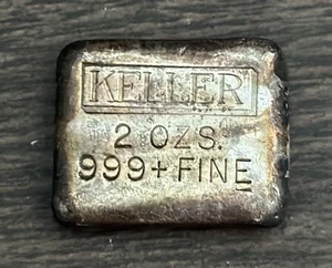 Raro lingotto vecchio tono lingotto argento vintage Keller 2 oz  - Foto 1 di 2