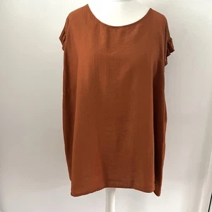 Made In Italy New Collection Size 20 22 Tan Rust Blouse Top Button Back Ruffles - Picture 1 of 10