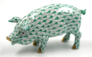 HERMOSA RED DE PORCELANA HEREND ESCALA DE PESCADO VERDE CERDO COLA RIZADA 15301 - Imagen 1 de 5