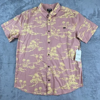 Рубашка мужская Billabong большая розовая воскресенья SS короткий рукав гавайская тропическая Aloha - Изображение 1 из 4
