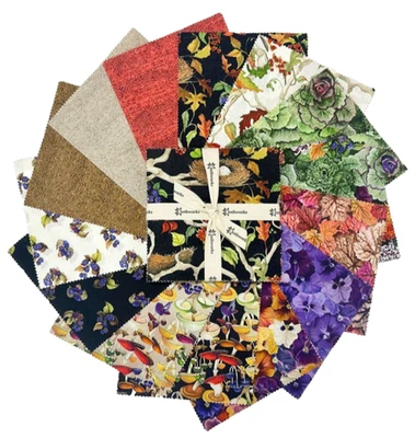 Bird Song 5" FABRIC QUILT charm Squares MUSHROOMS PANSIES 60 Sewing blocks - Image 1 of 4