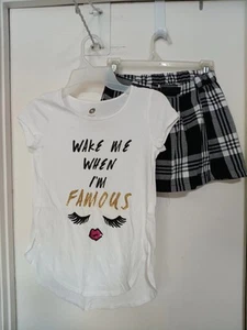 JUSTICE & TOTAL GIRL GIRLS SKORT SET 2 PC BLACK PLAID WHITE T-SHIRT SIZE 10 - Picture 1 of 5