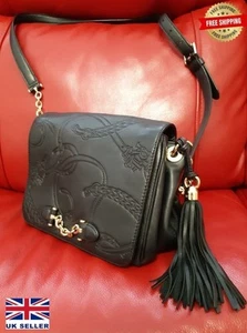 Genuine Rare Ralph Lauren Black Leather Tassel Cross Body Bag (Good Condition) - Picture 1 of 9