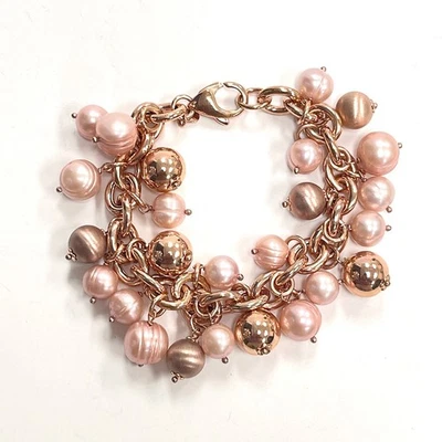 Pulsera Honora Perlas Barrocas Rosa y Cuentas de Bronce Firmada Foto 1 de 4