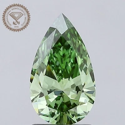 engagement ring Pear Shap IGI Certified 1.33 Ct Fancy Vivid Green VS2 LabCreated - Image 1 of 4