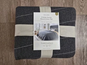 Full/Queen Jersey Duvet and Sham Set Dark Gray Striped - Threshold - Picture 1 of 12