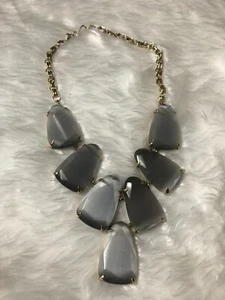 Kendra Scott Harlow Necklace Slate Gray Gold Chain Cat Eye Stone Hook & Eye - Picture 1 of 6