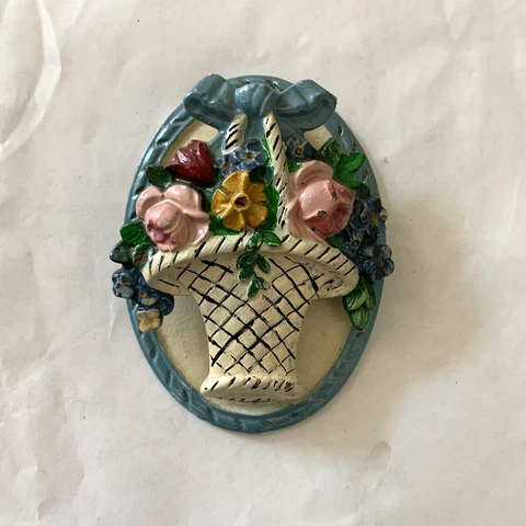 Cast Iron Door Knocker Flower Basket Floral Blue White Vintage Cover