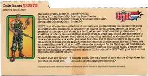 Hasbro G.I. Tarjeta de archivo Joe Spy Troops: GRUNT Infantry Squad Leader (Battle Blitz) - Imagen 1 de 1