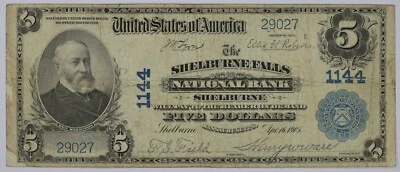 1902 $5 THE SHELBURNE FALLS NATIONAL BANK SHELBURNE MA MASSACHUSETTS 1144, Fine - Image 1 of 2