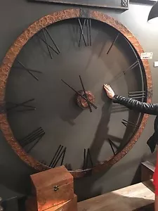 OVERSIZE HAMMERED COPPER SHEETING GRAY WASH WALL CLOCK ROMAN NUMBERS UTTERMOST - Picture 1 of 3