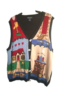 Eagles Eye 1995 Home Sweet Home Sweater Vest Women's 3X House buttons Black 1995 - Picture 1 of 9