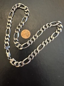 Sterling Silver - ITALY 8MM 3 - 1 figaro Link Chain 18” Men's Necklace 54.7 Gra - Picture 1 of 5