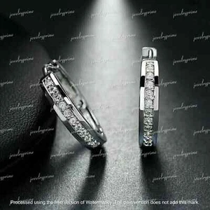 Women Hoop Earring 14k White Gold Plated 2Ct Round Cut Lab-Created Diamond - Picture 1 of 2