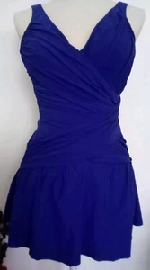 Gottex Size 10 One Piece Swimsuit Blue Skirt Slimming Layered Ruching Scoop Neck - Picture 1 of 10