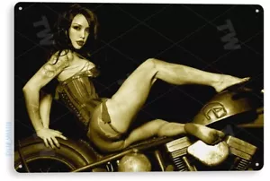 BLECHSCHILD Soft Tail Pin-up Girl Hot Rod Motorrad Autowerkstatt Garage Deko B543 - Bild 1 von 3