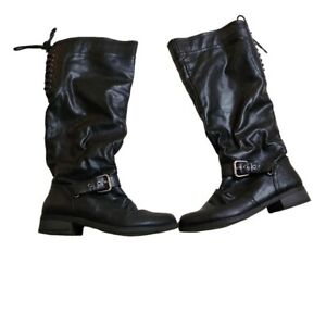 XOXO Women's Black Lace Up Knee High Boots Size 7.5