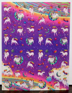 HOJA ADHESIVA LISA FRANK VINTAGE Y RARA MARKIE UNICORNIO Y LUNA ESTRELLAS FUGACES ++ - Imagen 1 de 6