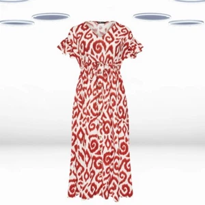 Ex Women's Plus Size Ikat Print Maxi Dress in Rust Orange - Picture 1 of 6