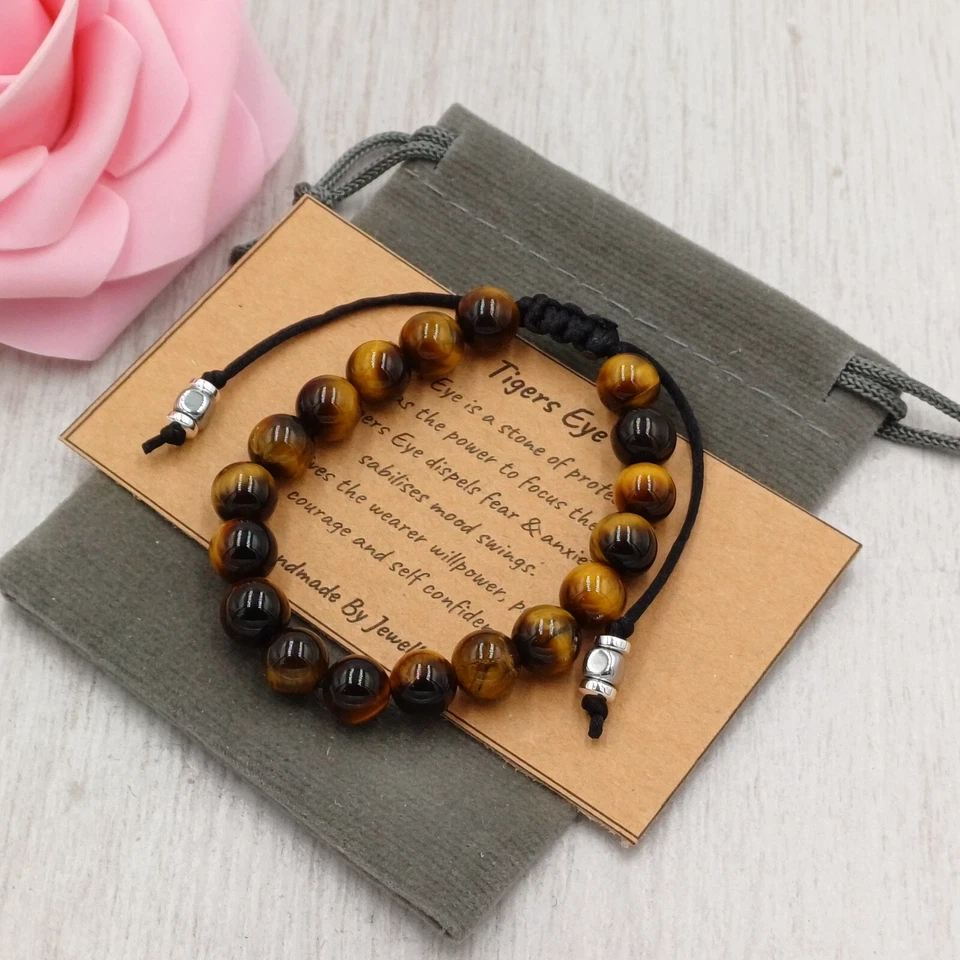 Pulsera OJO DE TIGRE Ajustable Hecha a Mano + Bolsa de Regalo Cristal Chakra Piedras Preciosas 6/8mm Foto 1 de 4