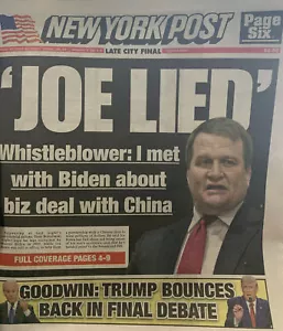 The New York Post 23 de octubre de 2020 Periódico “Joe Lied” Hunter - Imagen 1 de 12
