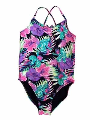 Traje de baño tropical de una pieza con espalda cruzada para niñas talla 16 nuevo con etiquetas Foto 1 de 4
