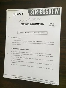 Sony STR-6060FW Stereo Receiver Service Informationen, Schaltpläne, Ersatzteilliste  - Bild 1 von 2