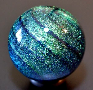 JAMES ALLOWAY GLASS MARBLE/1.322"-EMERALD DICHROIC GREEN STARDUST #469-TURQ.+ - Picture 1 of 11