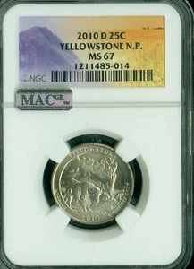 2010 D YELLOWSTONE QUARTER NGC MS67 PQ BUSINESS STRIKE MAC SPOTLESS * - Picture 1 of 2